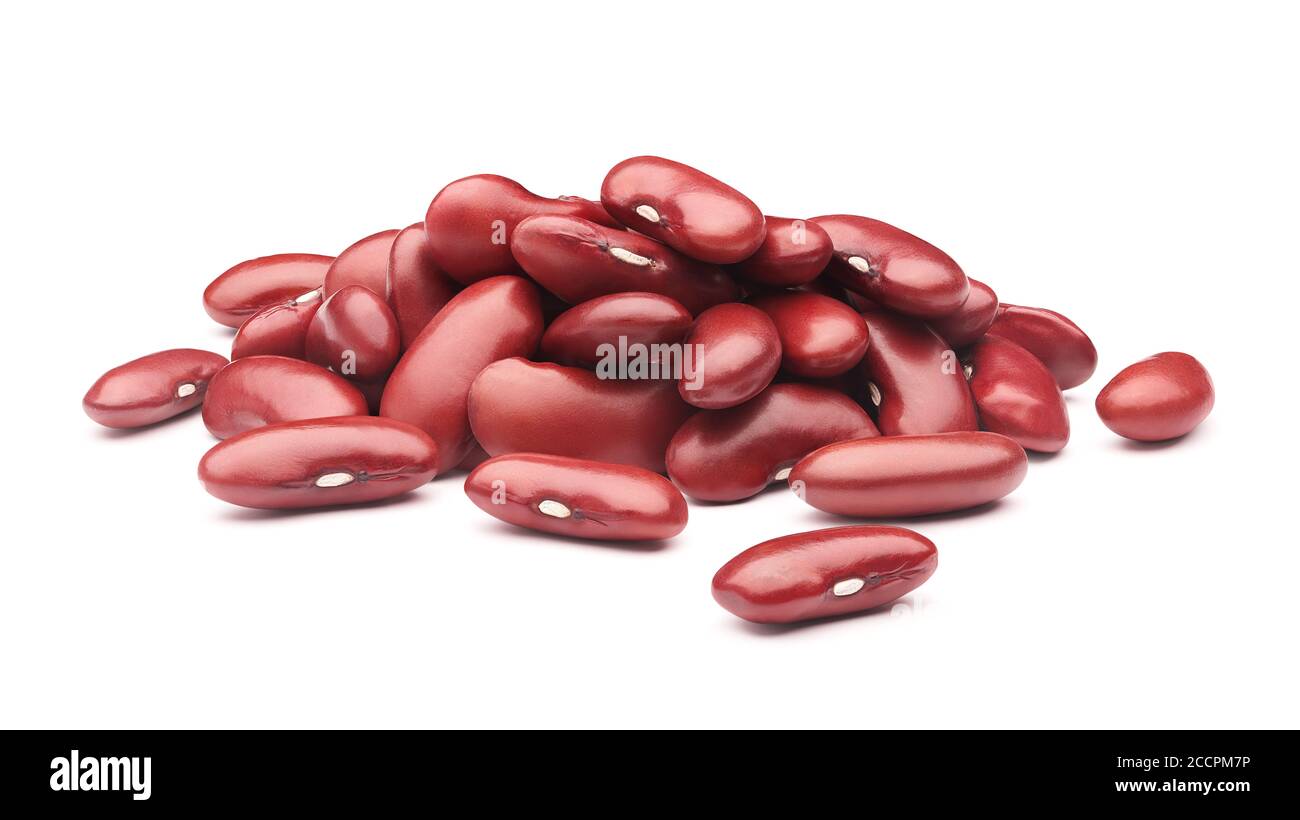 Haufen rote Kidney Bohnen isoliert auf weißem Hintergrund - Beschneidungspfad enthalten Stockfoto