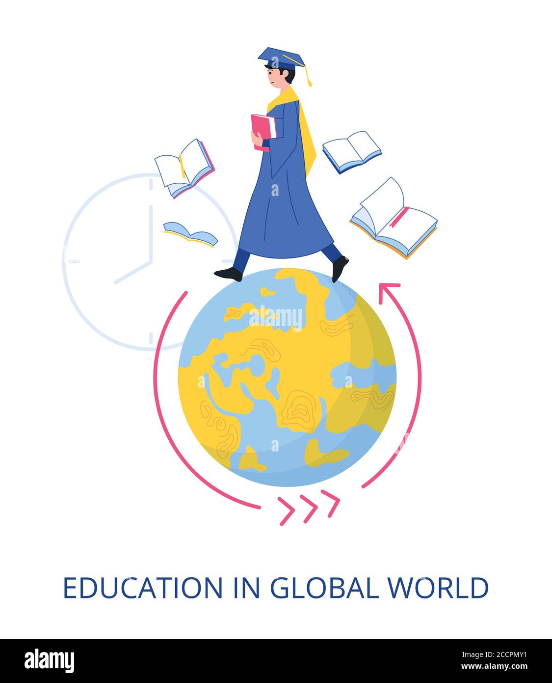 Bildung in Global World Konzept, flache Design Vektor Illustration Nahaufnahme Stock Vektor