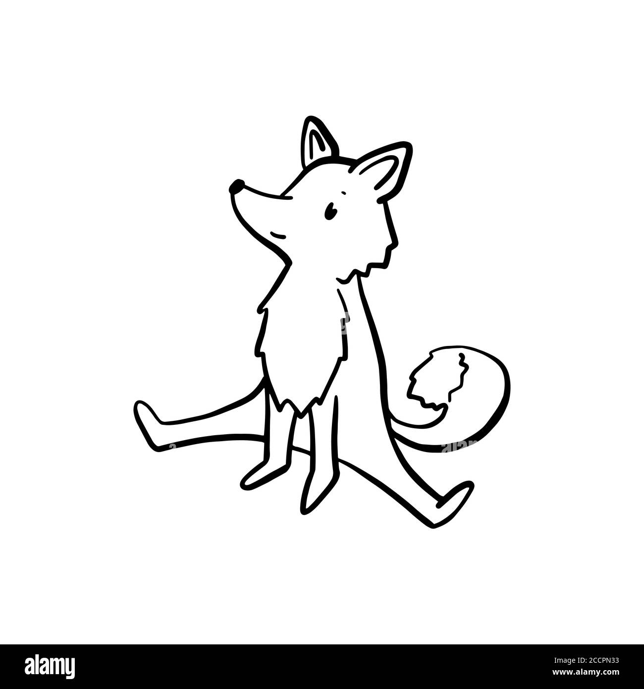 Cute Fuchs macht Yoga Stretch, schwarze Linie Vektor Charakter isoliert. Schöner Wald Tier anthropomorphen Charakter. Neugierig hinterhältigen Fuchs Dehnung. Wom Stock Vektor