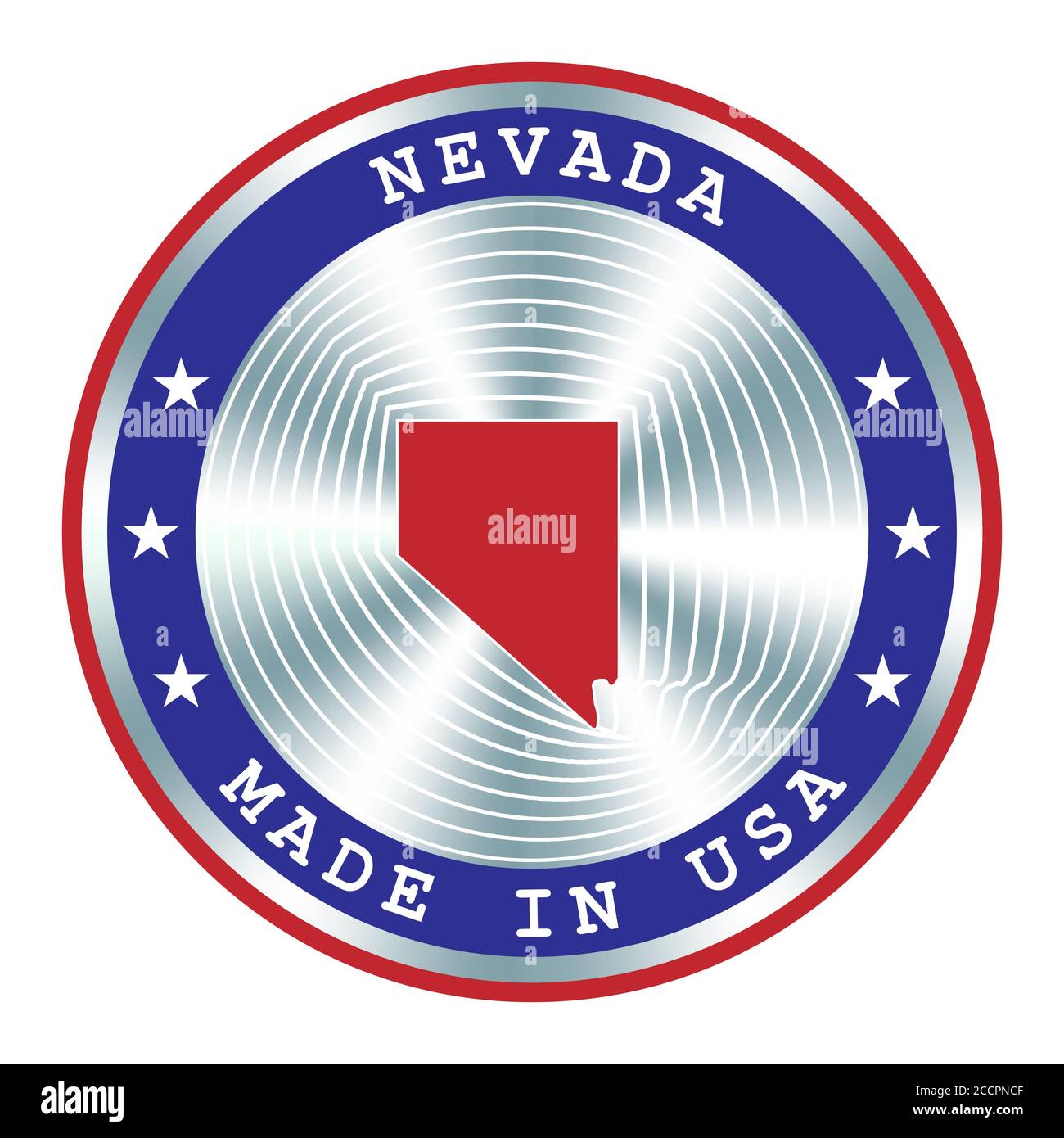 Hergestellt in Nevada lokale Produktion Schild, Aufkleber, Siegel, Stempel. Rundes Hologramm-Schild für Etikettendesign und nationale Vermarktung Stock Vektor