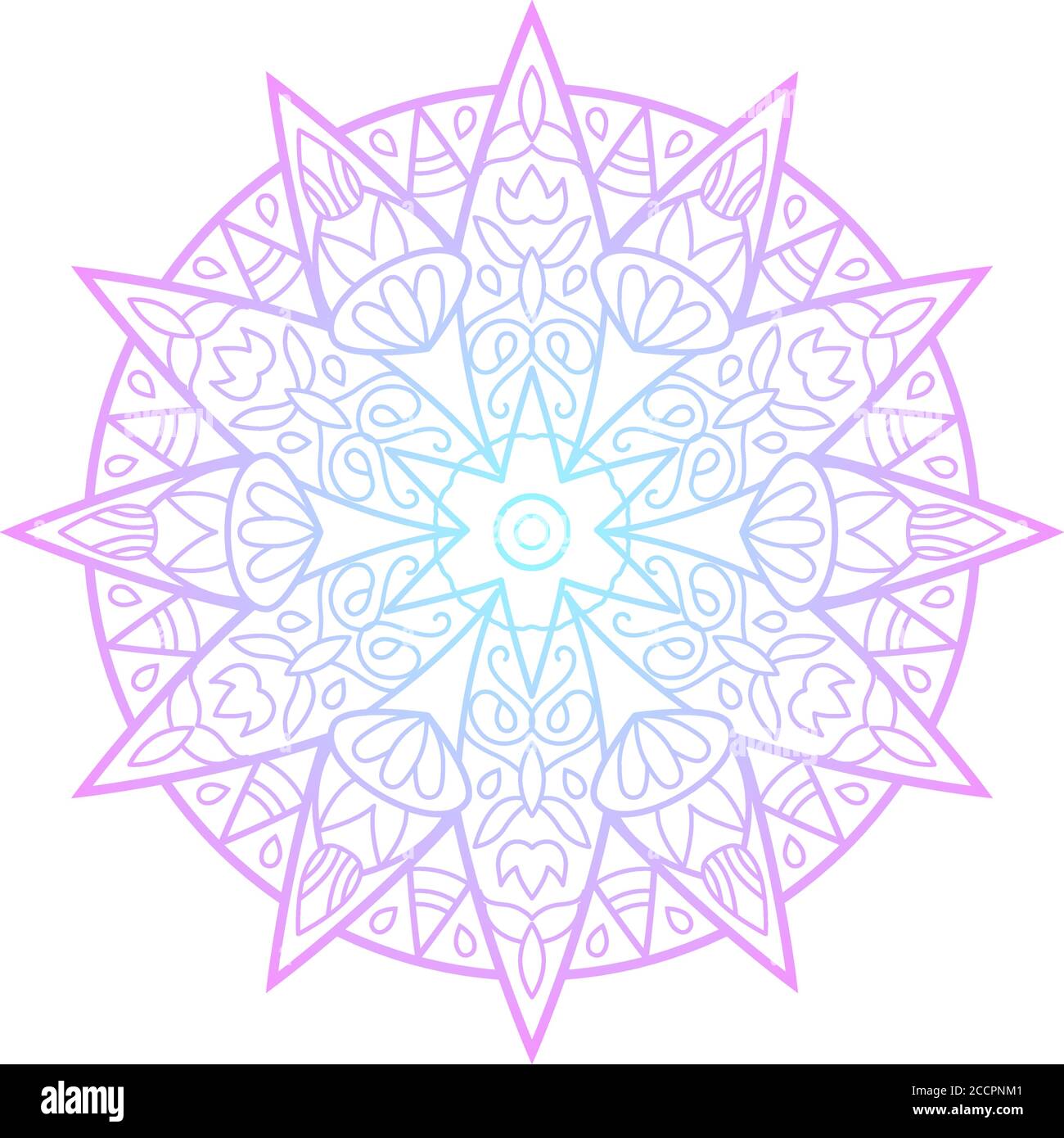 Rosa blau Mandala Ornament, abstrakte Vektor-Illustration auf weißem Hintergrund. Farbverlauf Mandala-Druck für psychedelisches Design. Geometrische Medaille Stock Vektor