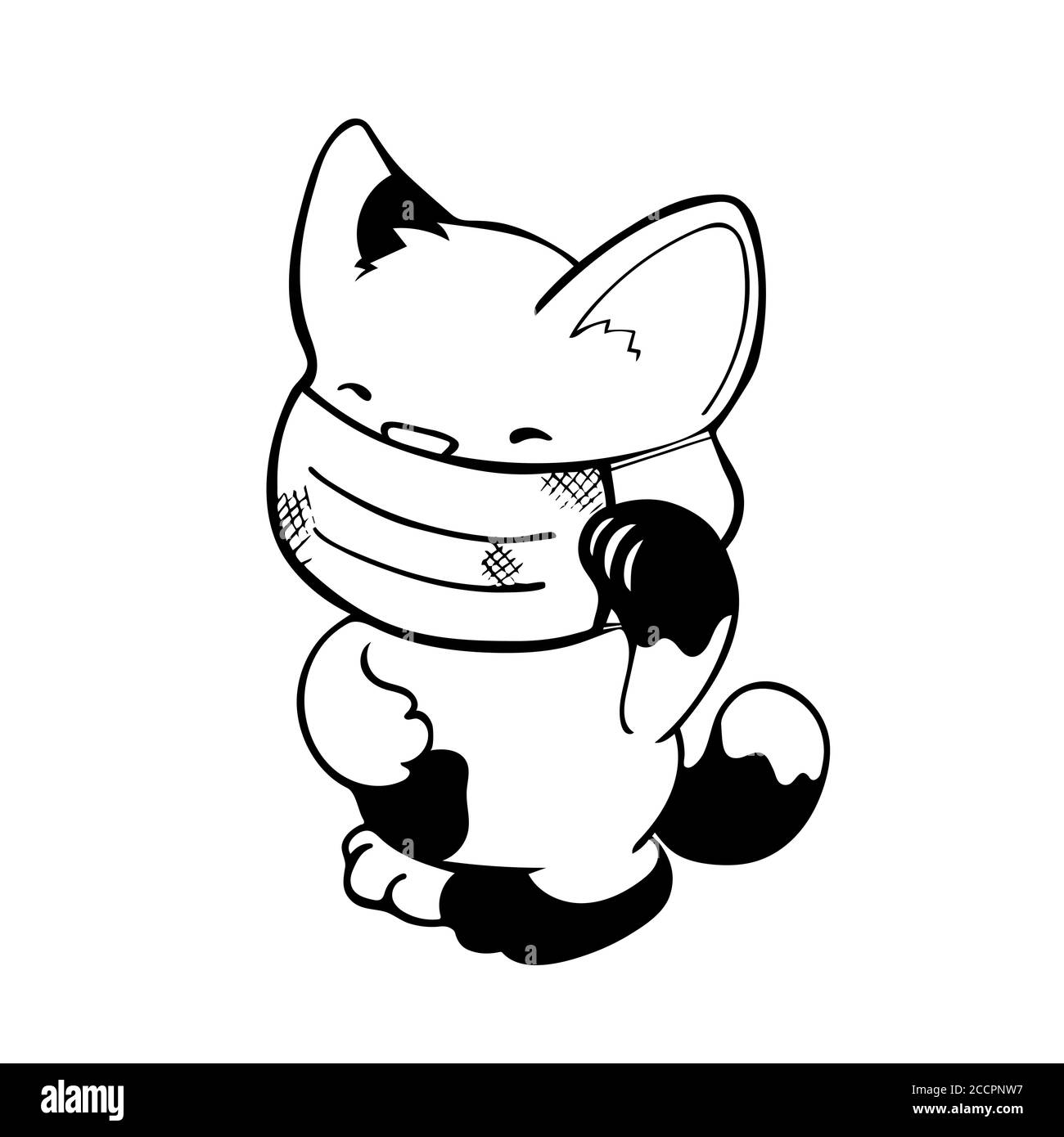 Chinesische Katzenfigur in medizinischer Schutzmaske, Vektorgrafik auf weißem Hintergrund. Chinesisches Coronavirus medizinisches Schutzkonzept. Schutz m Stock Vektor