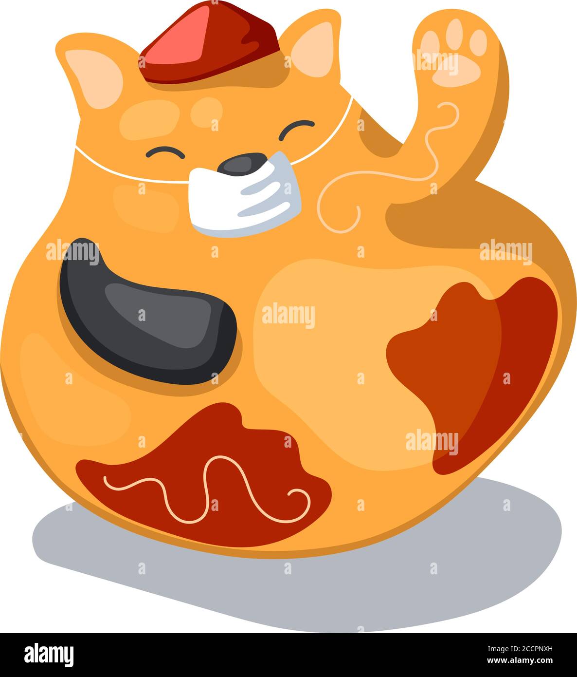 Chinesische Katzenfigur in medizinischer Schutzmaske. Maneki neko Vektor-Illustration auf weißem Hintergrund. Medizinisches Schutzkonzept für Coronaviren. Schutz Stock Vektor