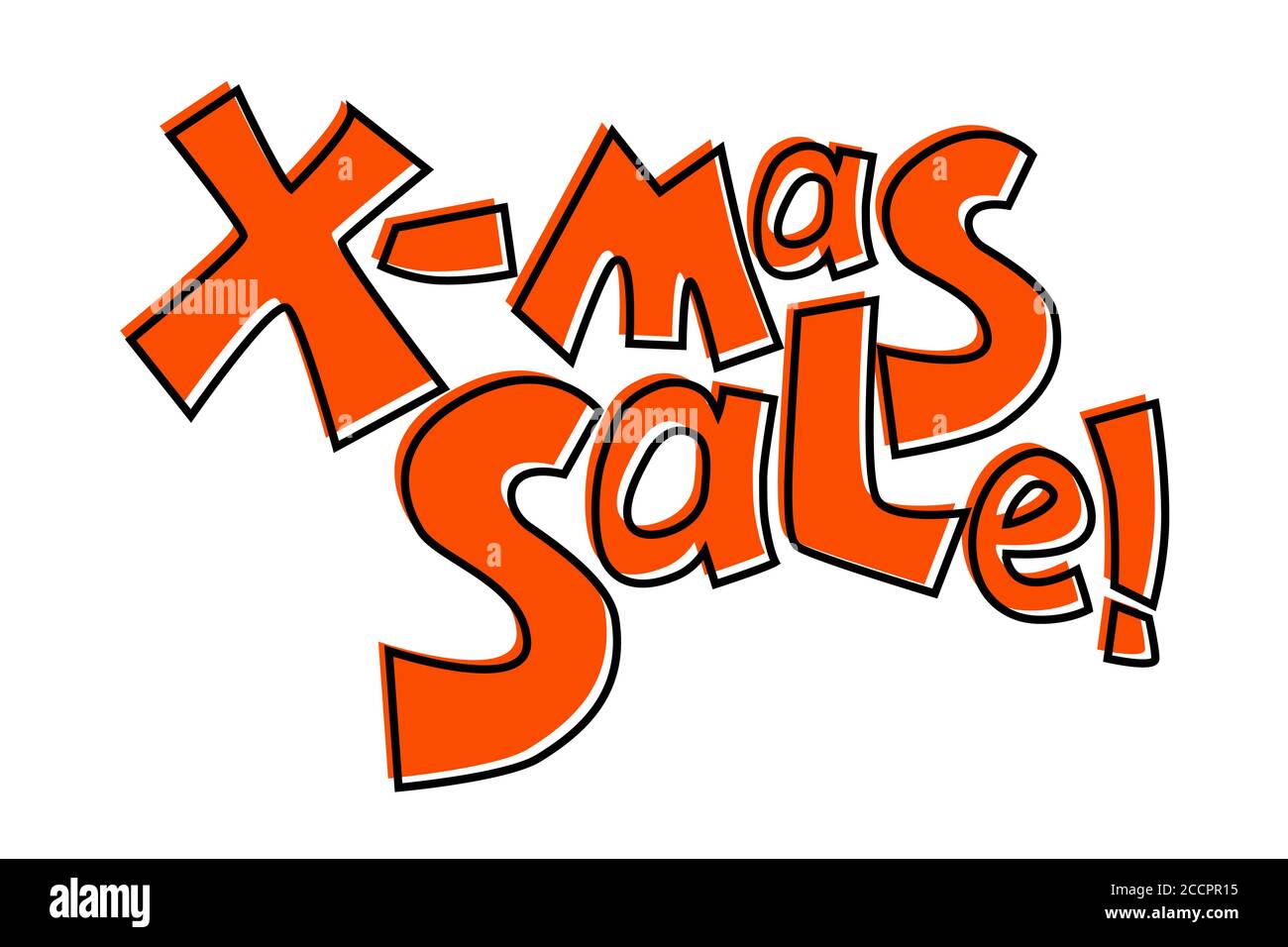 Weihnachten Verkauf Inschrift. Weihnachtsverkauf Bunte Vektor-Schriftzug auf weißem Hintergrund. Jahresabschluss Verkauf im Online-Shop. Sonderangebot mit rotem Anhänger. Auffällig, schrullig Stock Vektor
