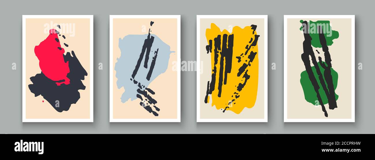 Handgezeichnete abstrakte künstlerische Hintergründe mit Tinte Flecken Elemente gesetzt. Malerei Pinsel Textur Dekoration Formen, Doodle Objekte, Linien mit Kunst acryli Stock Vektor