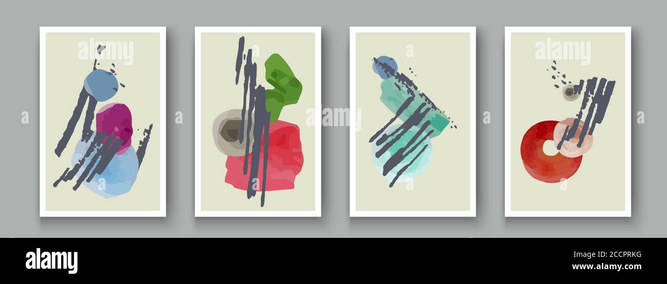 Handgezeichnete abstrakte künstlerische Hintergründe mit Tinte Flecken Elemente gesetzt. Malerei Pinsel Textur Dekoration Formen, Doodle Objekte, Linien mit Kunst acryli Stock Vektor