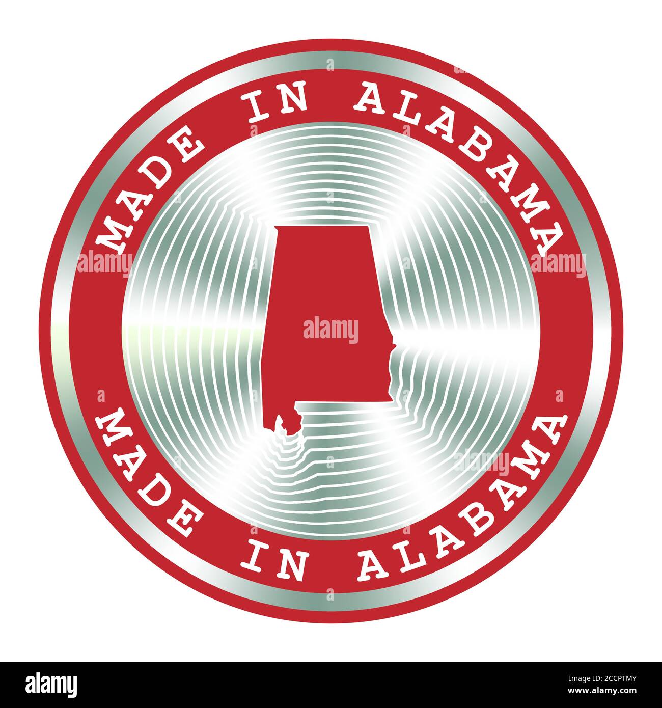 Made in Alabama lokale Produktion Schild, Aufkleber. Rundes Hologramm-Schild für Etikettendesign und nationale Vermarktung Stock Vektor