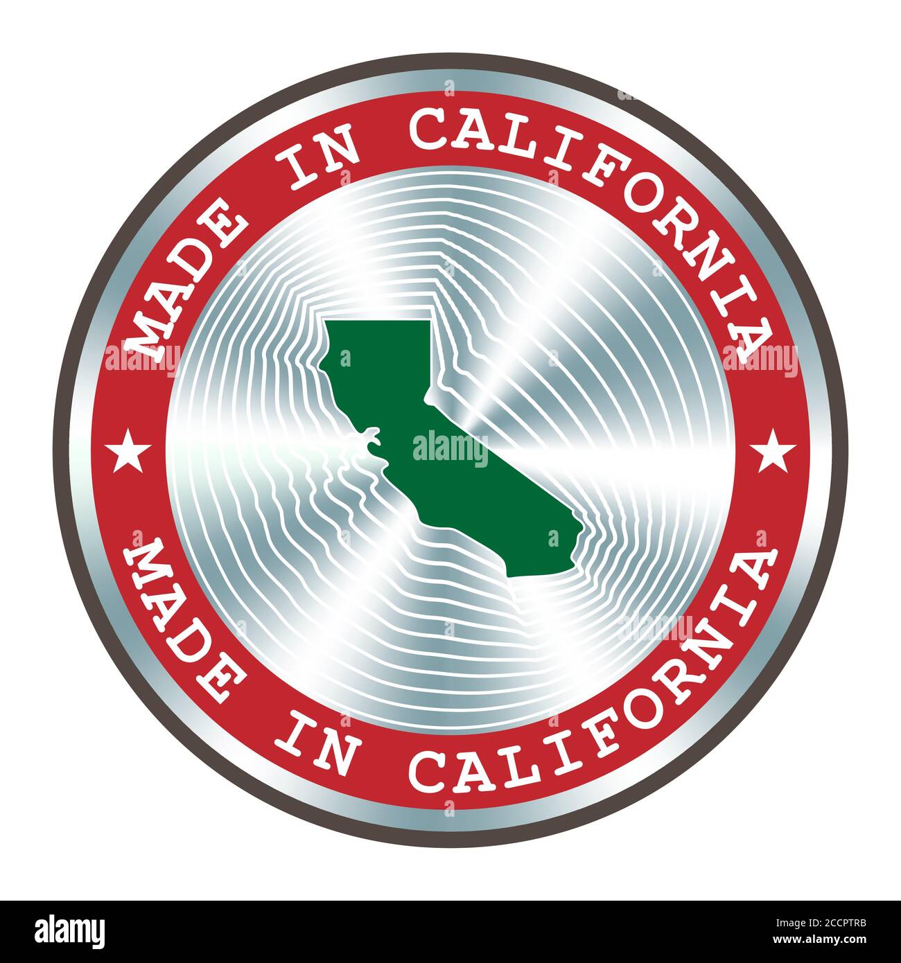 Hergestellt in Kalifornien lokale Produktion Schild, Aufkleber, Siegel, Stempel. Rundes Hologramm-Schild für Etikettendesign und nationale Vermarktung Stock Vektor