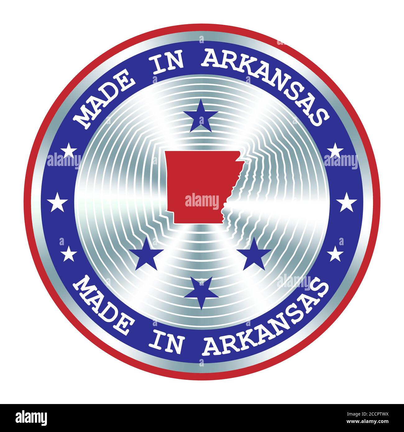 Hergestellt in Arkansas lokale Produktion Schild, Aufkleber, Siegel, Stempel. Rundes Hologramm-Schild für Etikettendesign und nationale Vermarktung Stock Vektor
