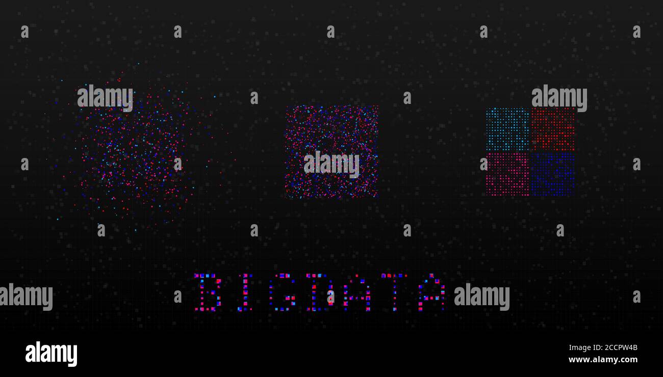 Visualisierung des Big-Data-Analyseprozesses. Konzept der Informationsanalyse. Datenstrom von Rechteckinformationen. Sortieren von Binärcode. Wissenschaft Stock Vektor