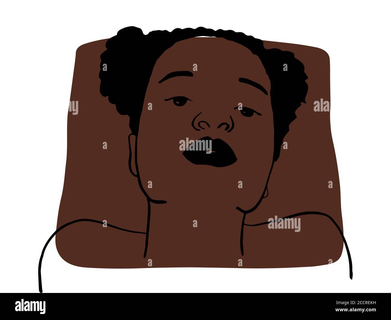Hand zeichnen Umriss Porträt von afrikanischer schwarzer Frau mit dunklen bown Beispielfarbe. Abstraktes Zusammenwirken verschiedener Menschen und Hauttöne. Diversity concep Stockfoto