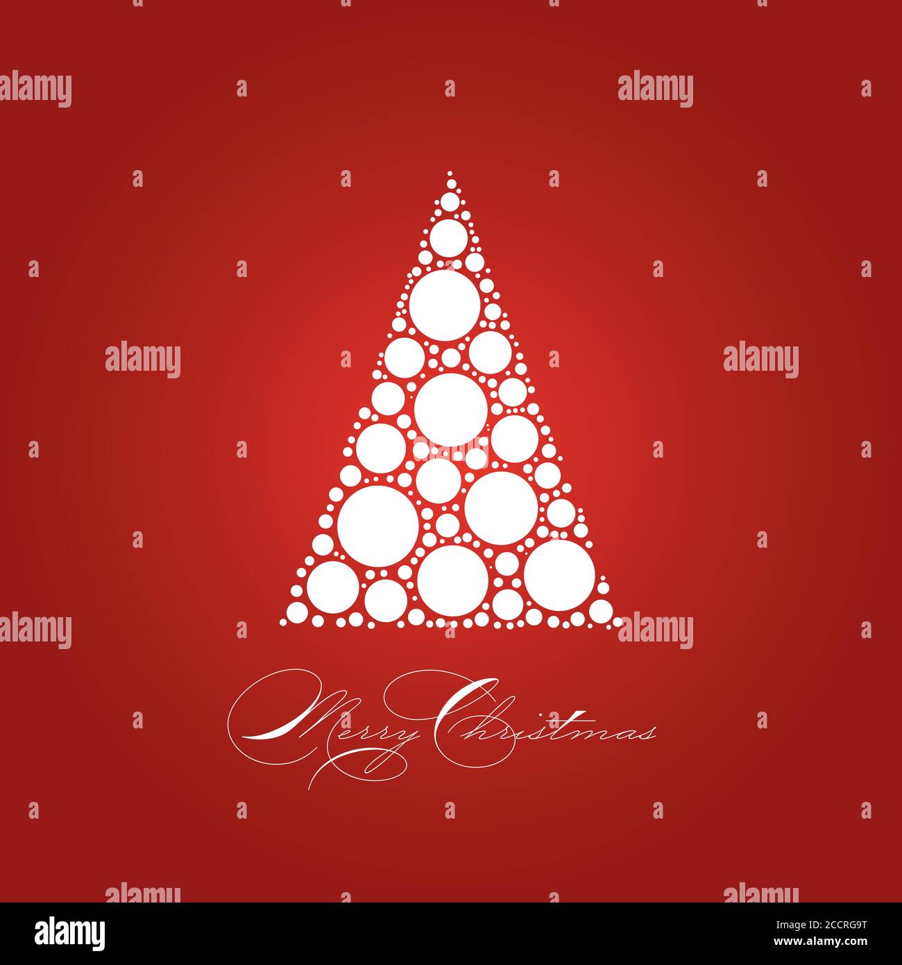 Weihnachtskarte Thema mit gepunkteten schneeweißen Weihnachtsbaum auf rotem Hintergrund und Label Merry Christmas. Einfache elegante und moderne Vectrior Illustration. Stock Vektor