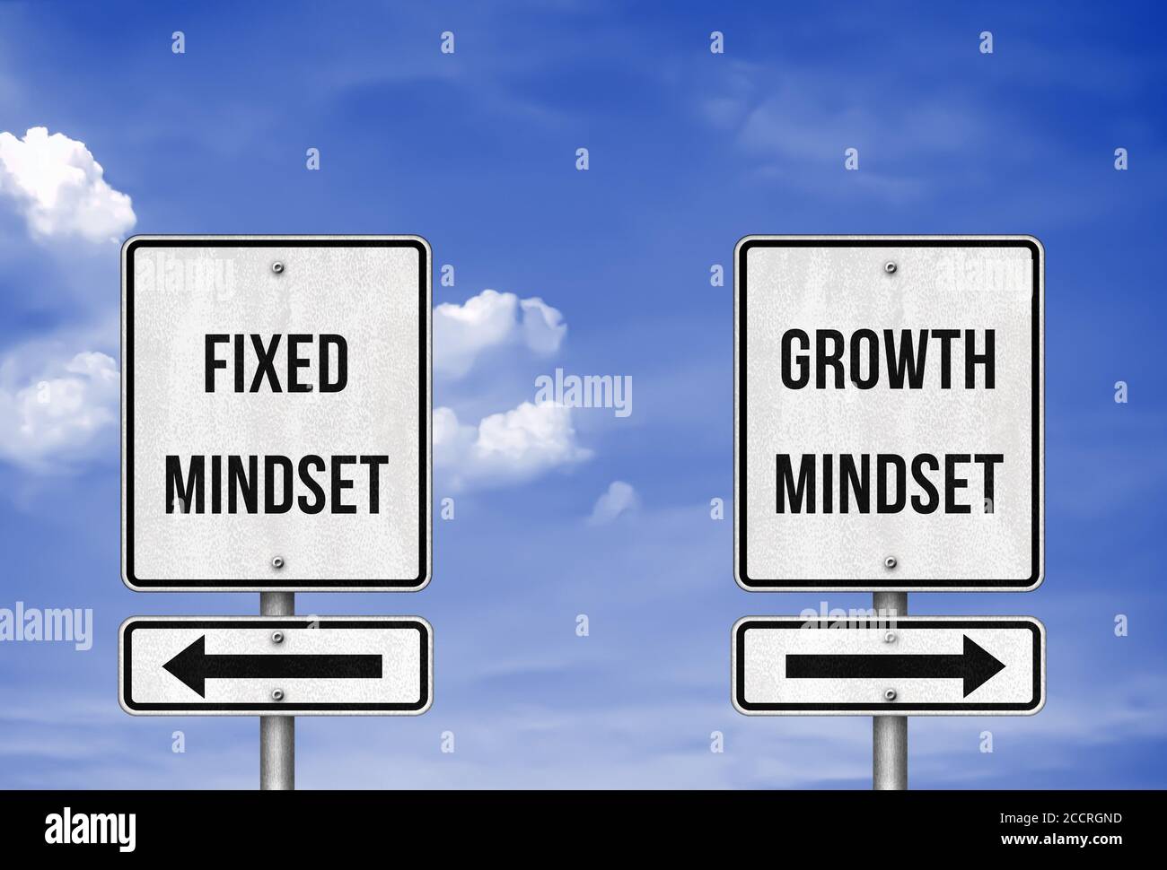 Feste Denkweise versus Wachstumseinstellung Stockfoto