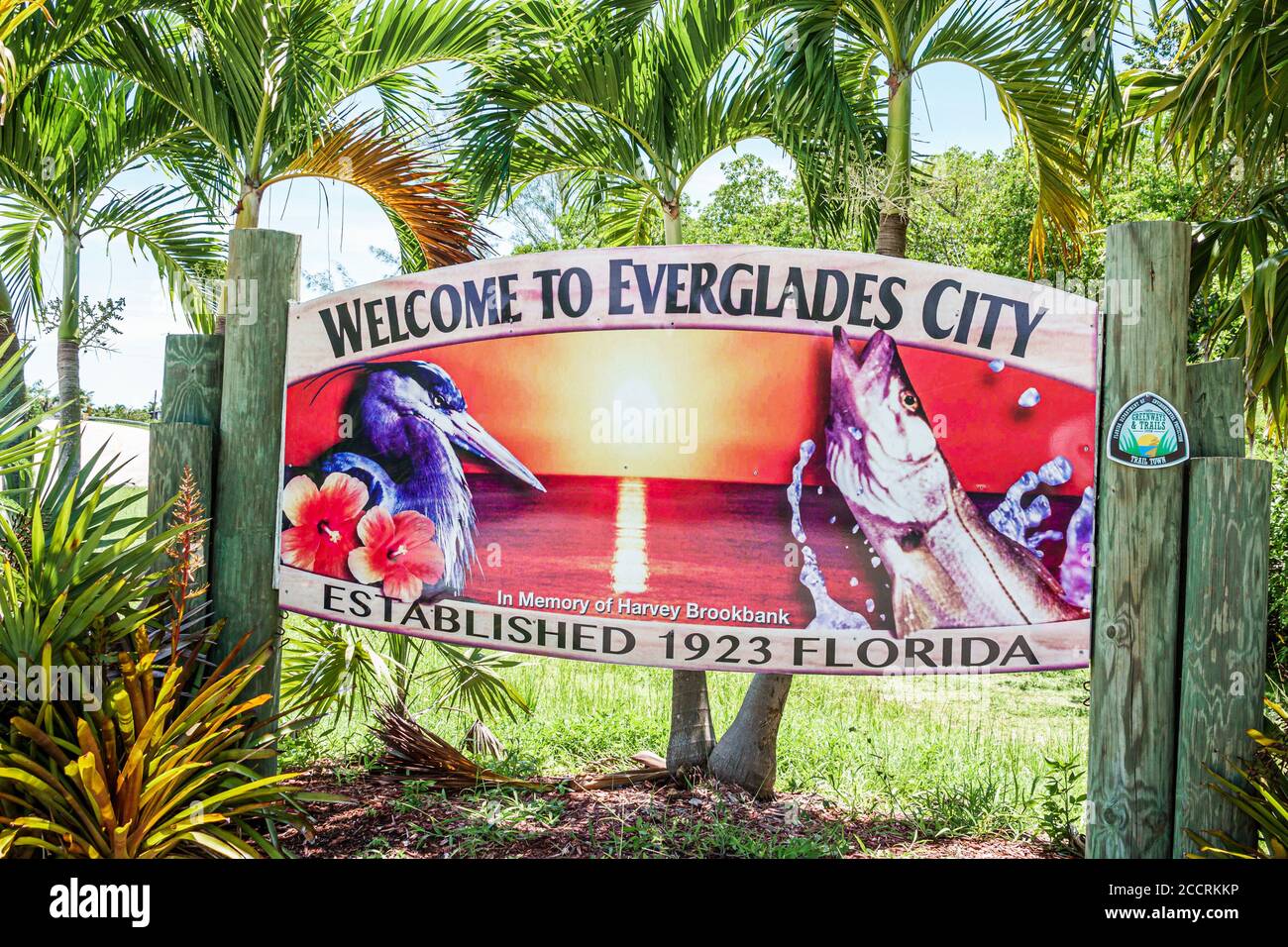 Everglades City Florida, Stadteingang Begrüßungsschild, Collier Avenue, Besucher reisen Reise Tour touristischer Tourismus Wahrzeichen, Kultur kulturell V Stockfoto