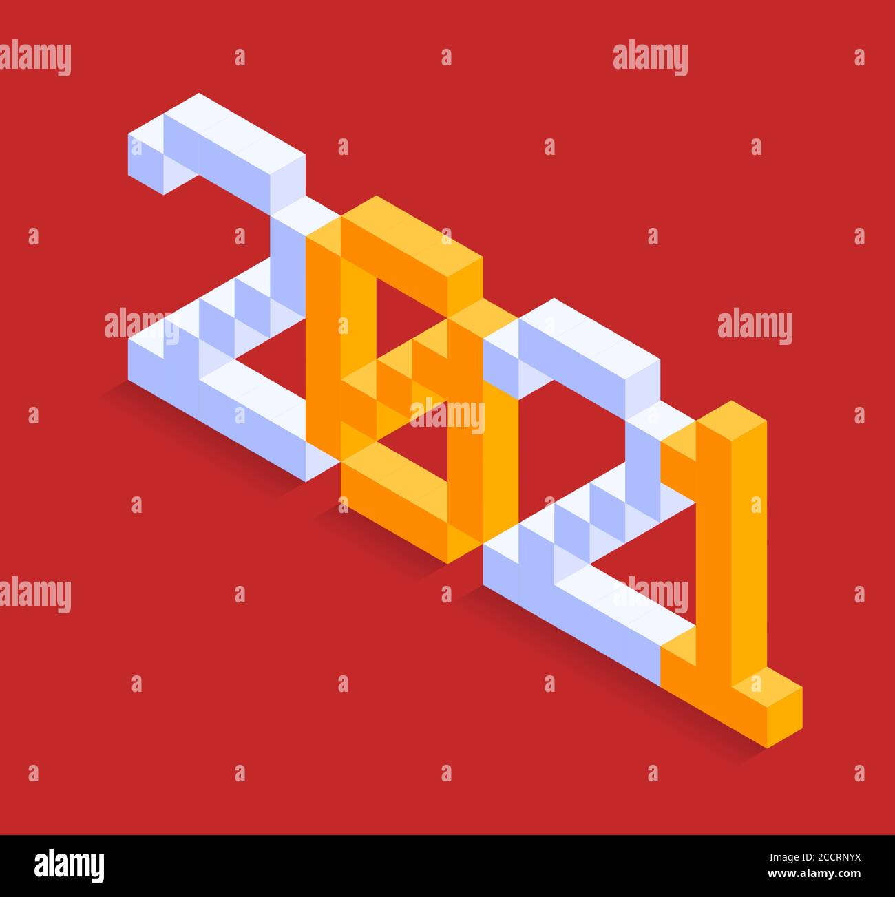 2021 Neujahr isometrische Vektor Illustration Kunst auf rotem Hintergrund. Minimal 2021 Vektor Feiertagsdekoration Elemente für Design, Postkarte, Grußkarte Stock Vektor