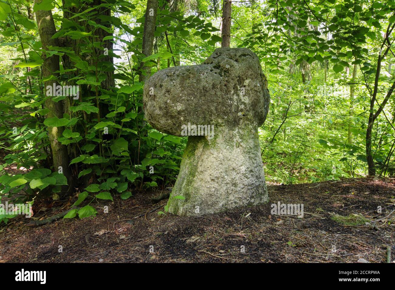 Altes Steinkreuz im Wald - Vermittlungskreuz Stockfoto