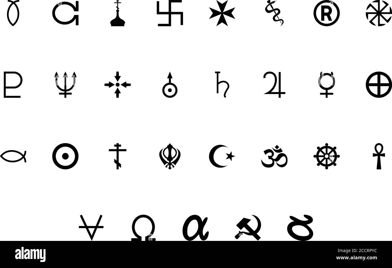 Religiöse und internationale Symbol schwarz Farbe gesetzt solide Stil Vektor Abbildung Stock Vektor