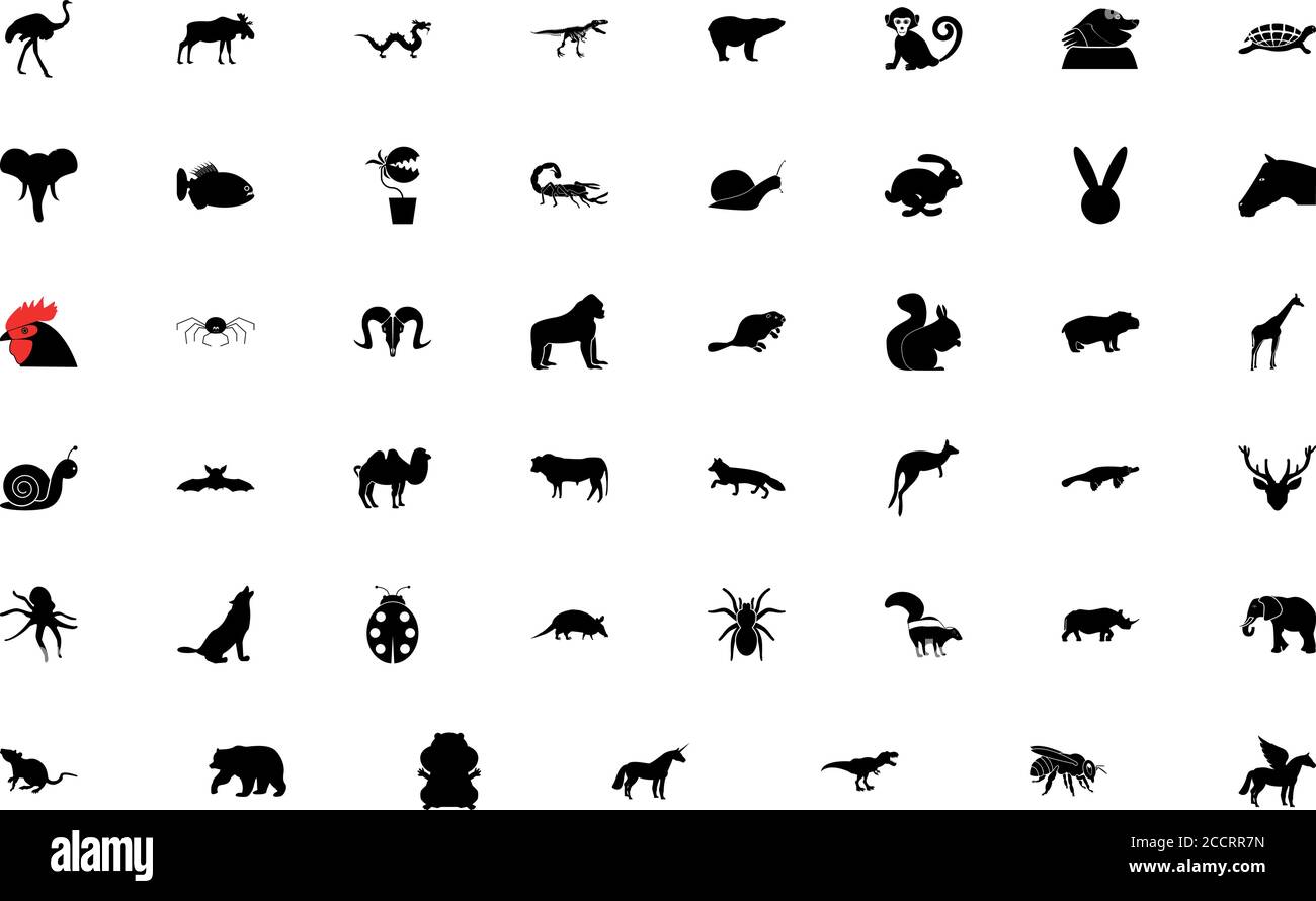 Wilde Tiere schwarz Farbe Set solide Stil Vektor Illustration Stock Vektor