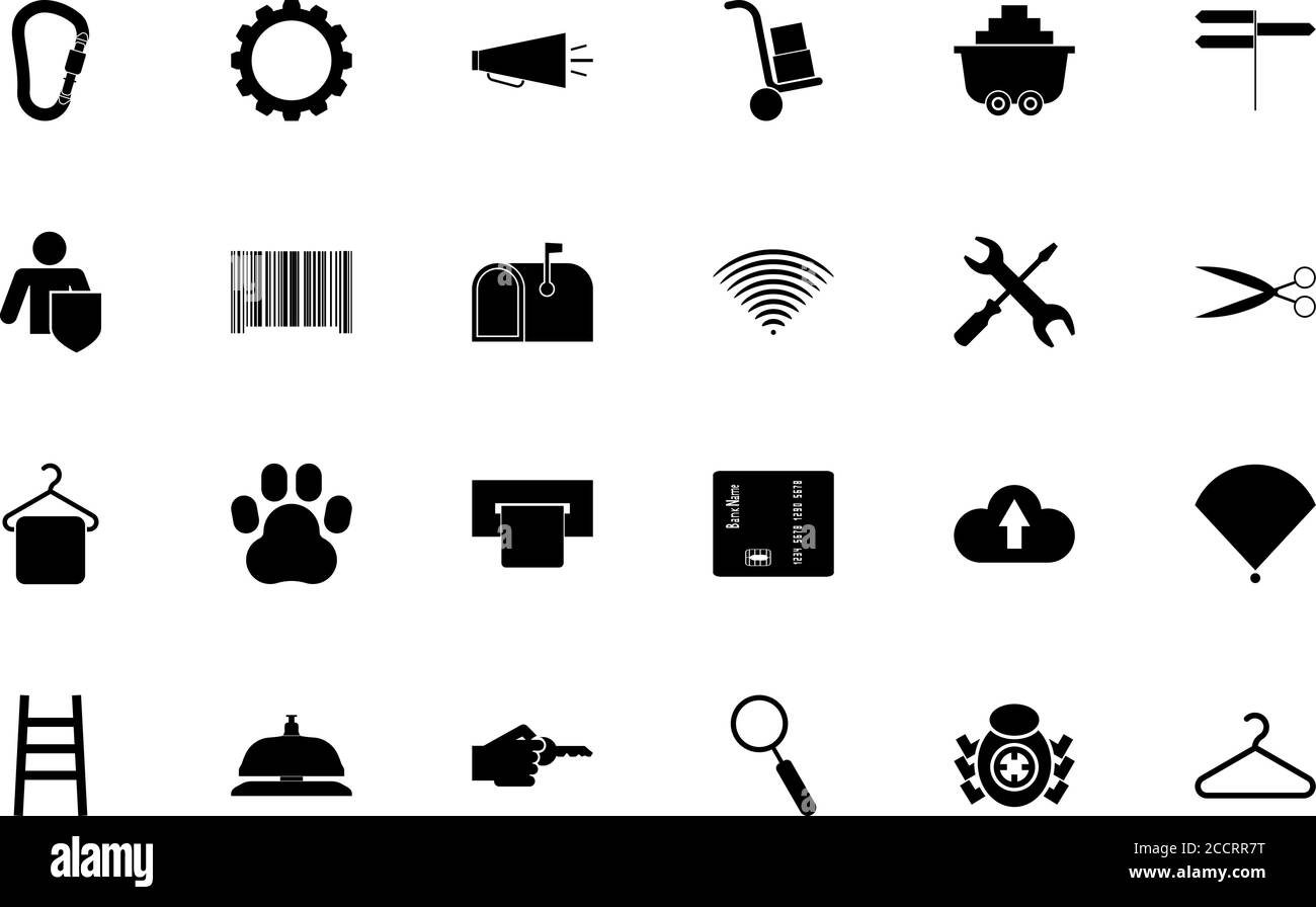 Web-Service schwarz Farbset einfarbig Stil Vektor-Illustration Stock Vektor