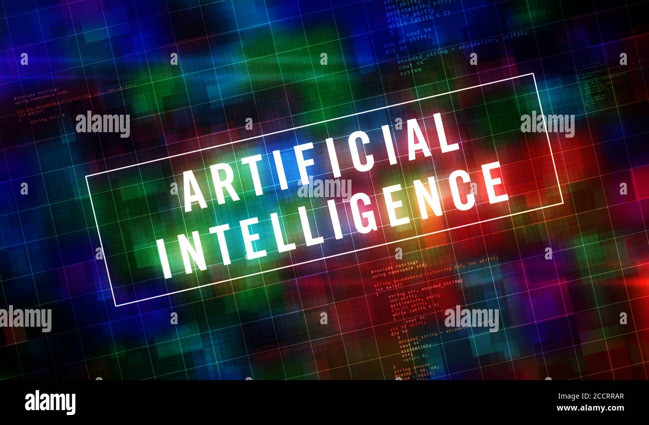 Künstliche Intelligenz, digitales maschinelles Lernen, ai, Industrie 4.0 und kybernetisches Gehirn futuristisches Konzept. Abstrakte 3d-Darstellung. Virtu Stockfoto