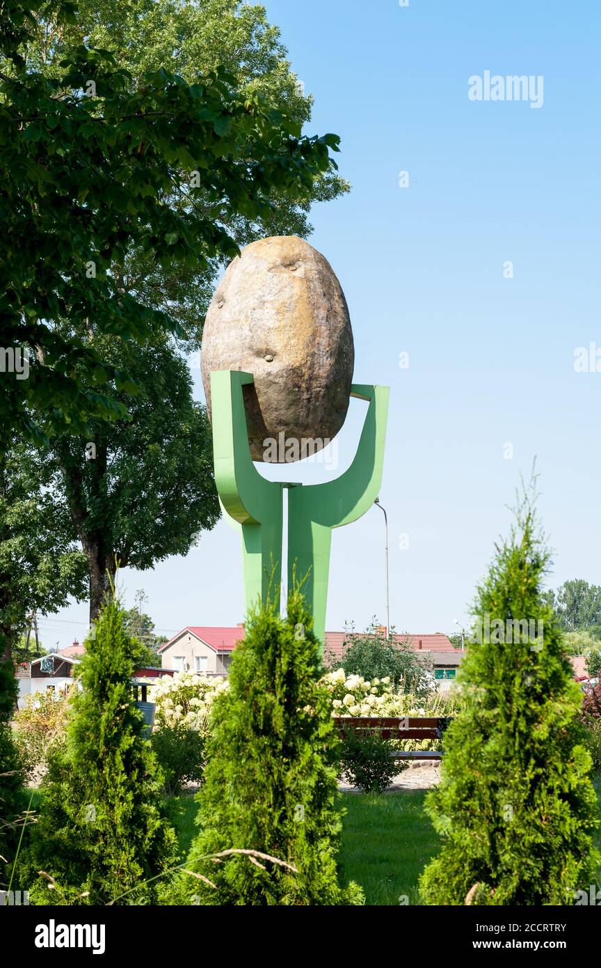 Kartoffeldenkmal (von Wiesław Adamski) in Biesiekierz, Kreis Koszalin, Woiwodschaft Westpommern, im Nordwesten Polens Stockfoto