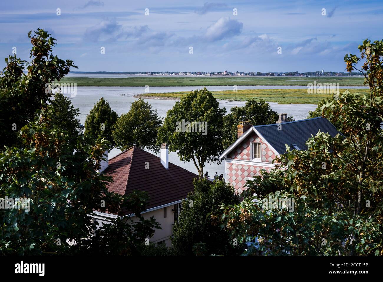 Blick auf die somme Bucht, das Crotoy, von den Höhen von Saint-valery Stockfoto