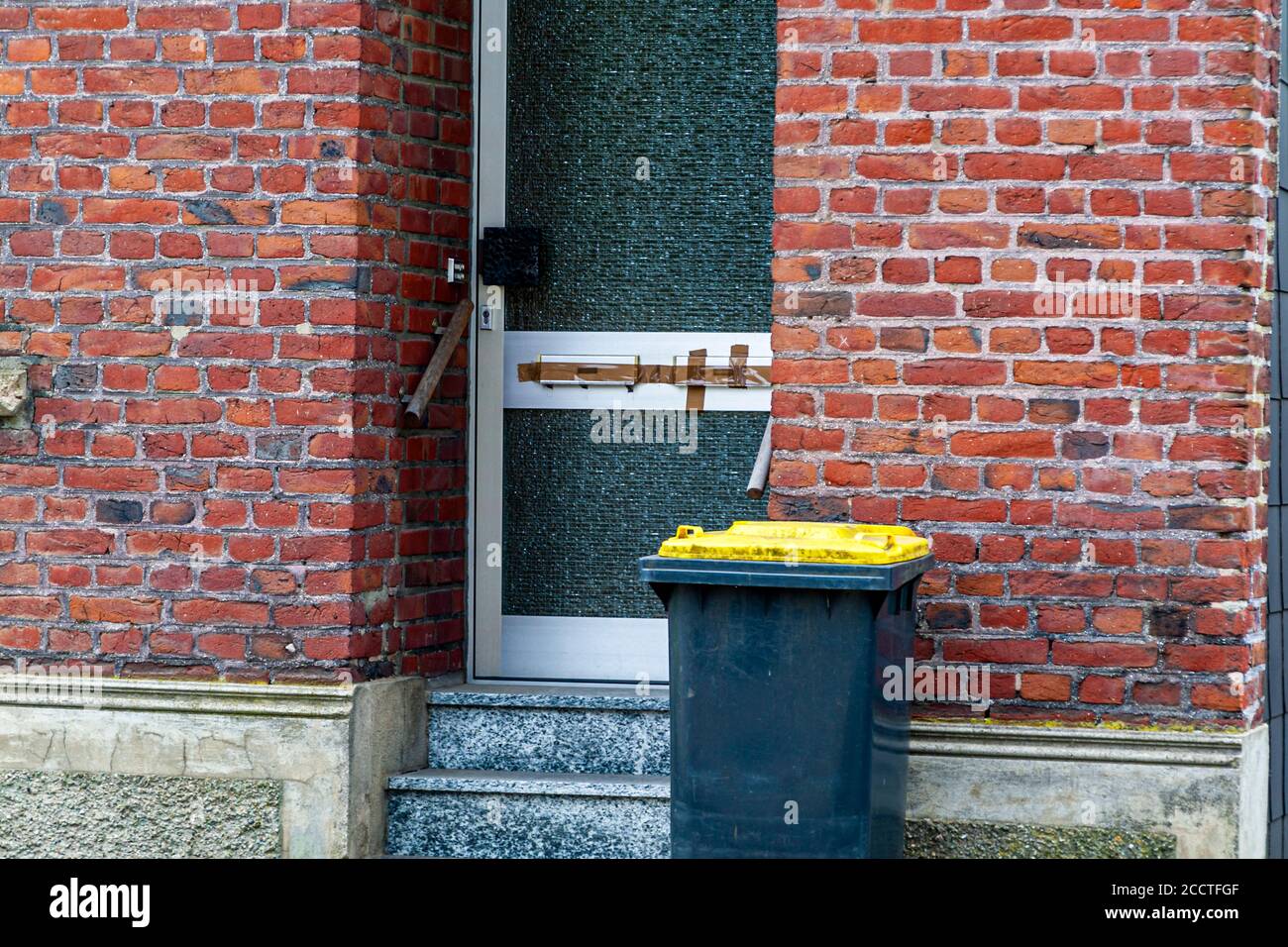 Verlassene Stadt Keyenberg, Deutschland. Braunkohlevorkommen unter Dörfern im Niederrhein führen dazu, dass die Bewohner ihren Besitz und ihr Lebenszentrum verlassen Stockfoto