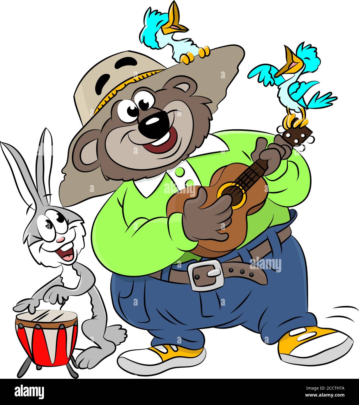 Cartoon Bär und Kaninchen machen Musik zusammen Vektor Illustration Stock Vektor