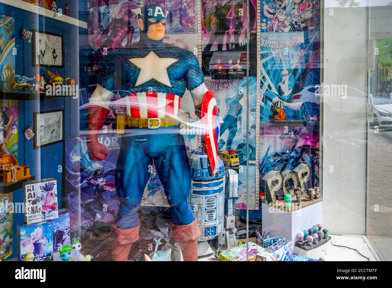 Marvel Comics, Captain America Figur, Schaufenster, Kerrisdale, Vancouver, British Columbia, Kanada Stockfoto