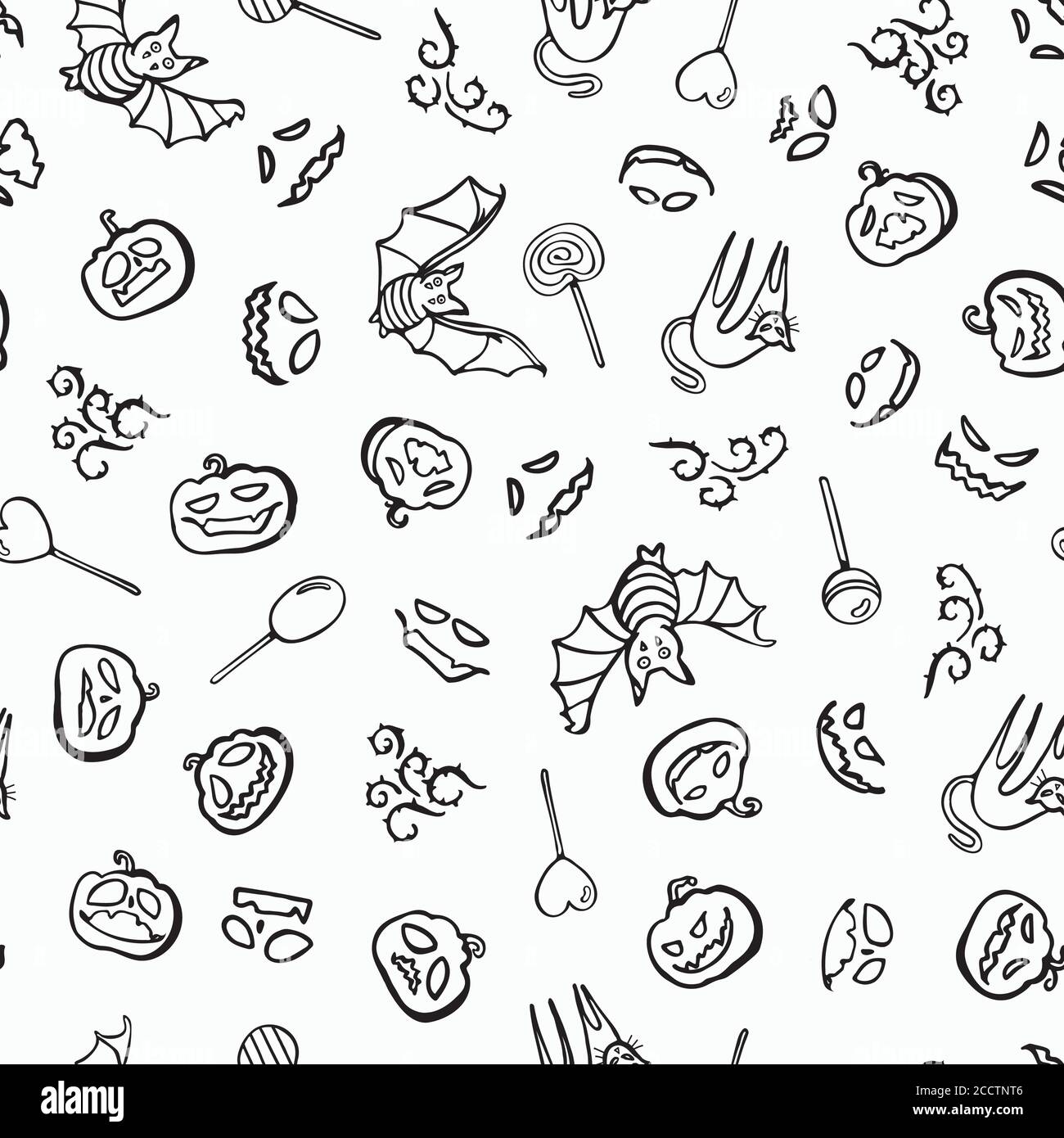 Vektor Doodle gruselig halloween nahtlose Muster. Hand gezeichnete Linie über Kunst Design. Lebensmittel, Verpackung, Oberflächengestaltung . Modernes Bürstendesign. Perfekt für deine gruselige Party. Stock Vektor