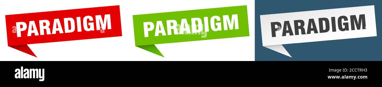 Paradigma Banner Zeichen. Paradigma Sprache Blase LabelSet Stock
