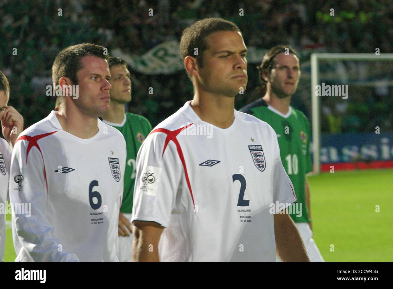 07. September 2005. Windsor Park, Belfast, Nordirland. Internationaler Fußball – 2006 FIFA Fußball-Weltmeisterschaft Gruppe 6 Qualifier, Nordirland 1 England 0. Luke Young (2) spielt internationalen Fußball für England gegen Belfast im Windsor Park 2005. Stockfoto