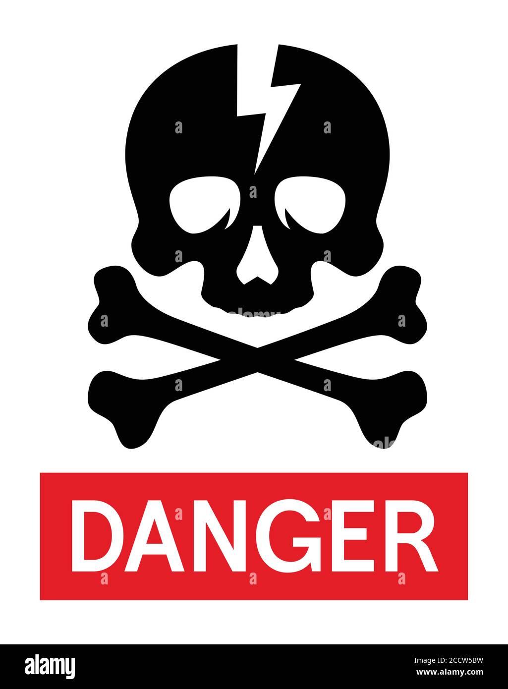 Hochspannungs-Schild mit Totenkopf, Kreuzknochen und Blitz. Warnschild. Vektor Stock Vektor