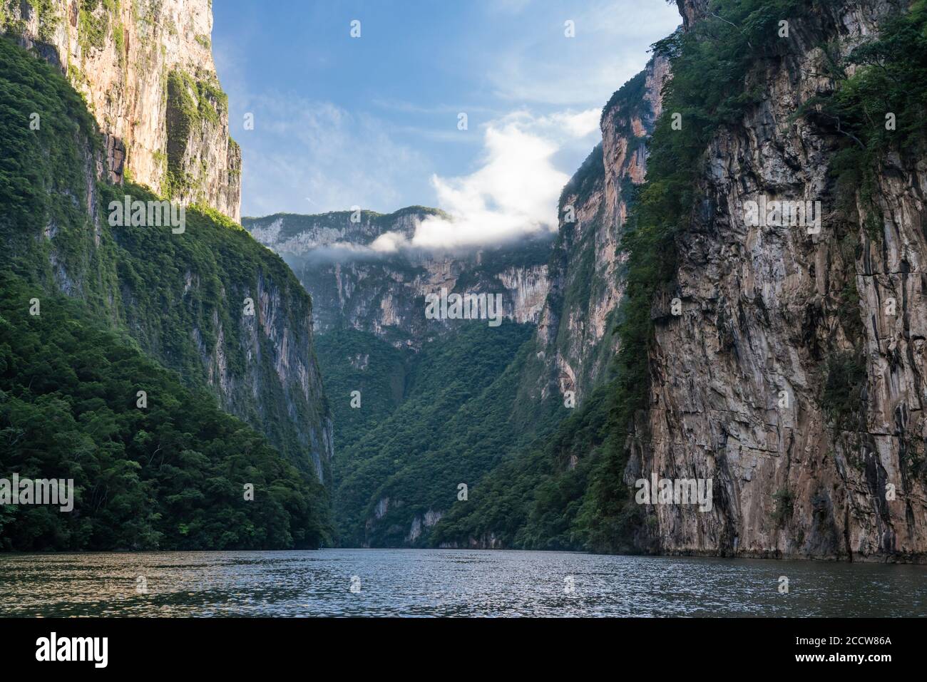 Der Grijalva Fluss bildete die schieren Felswände des Sumidero Canyon National Park, Chiapas, Mexiko Stockfoto