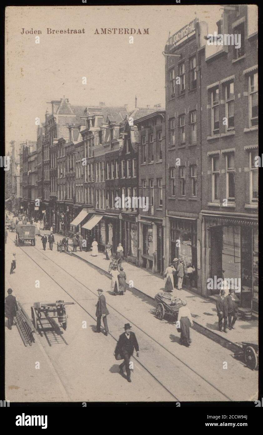 Jodenbreestraat gezien richting Zwanenburgerwal. Uitgave J.L. Joachimsthal, Amsterdam, Stockfoto