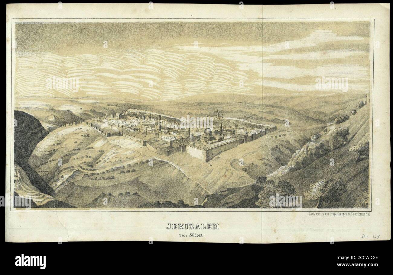 Jerusalem von Suedost - Lith. Anst. v. Ant Lippenberger. Stockfoto