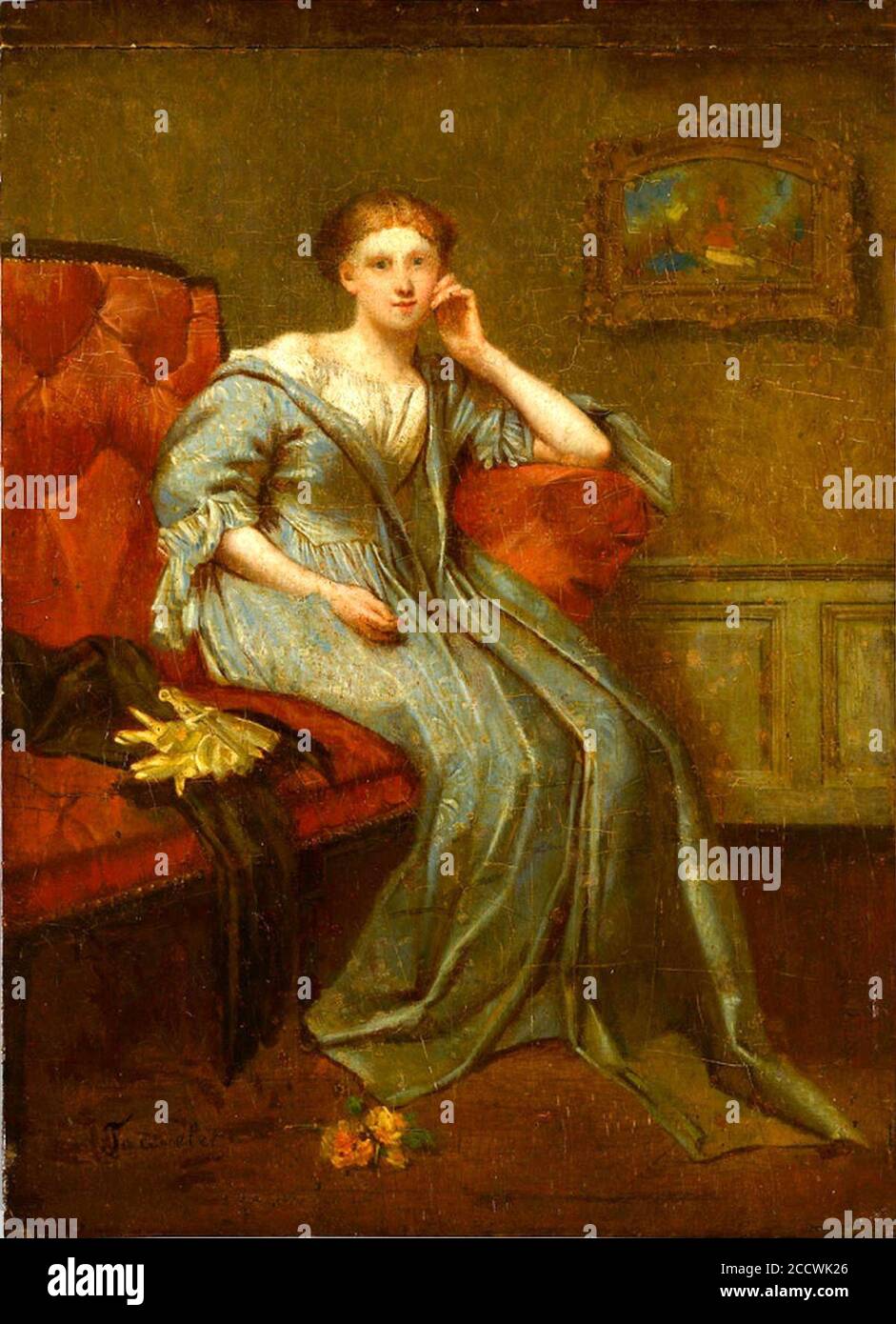 Jean Baptiste Fauvelet - Portrait de jeune femme dans un intérieur. Stockfoto