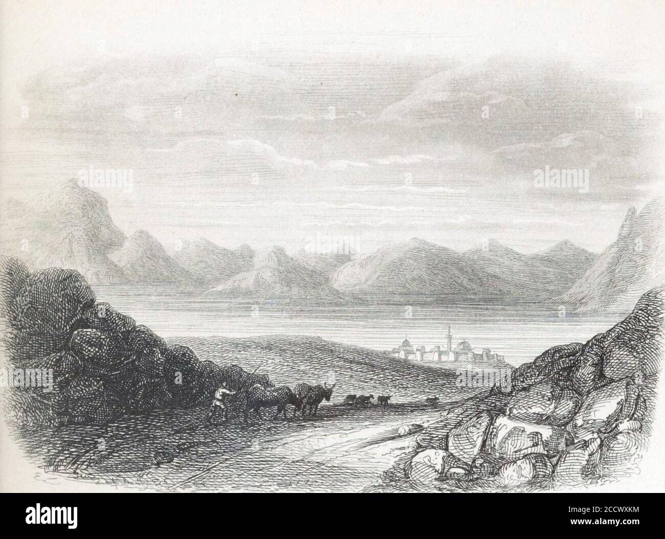 Jean-Baptiste-Benoît Eyriès; Alfred Jacobs. Lac de Tibériade. 1855. Stockfoto