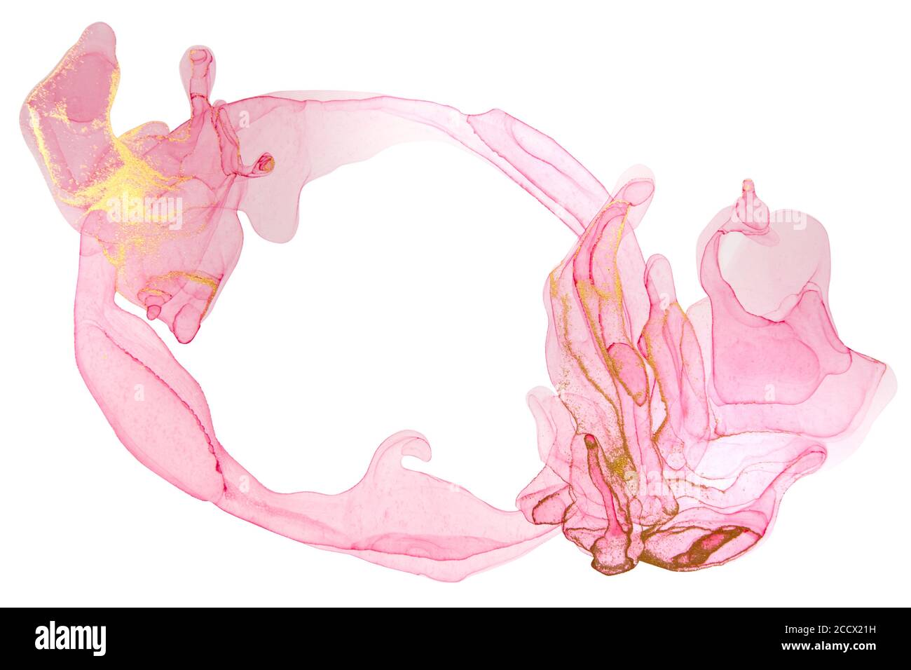 Alkohol Tinte rosa abstrakter Hintergrund. Aquarellrahmen im floralen Stil. Stockfoto
