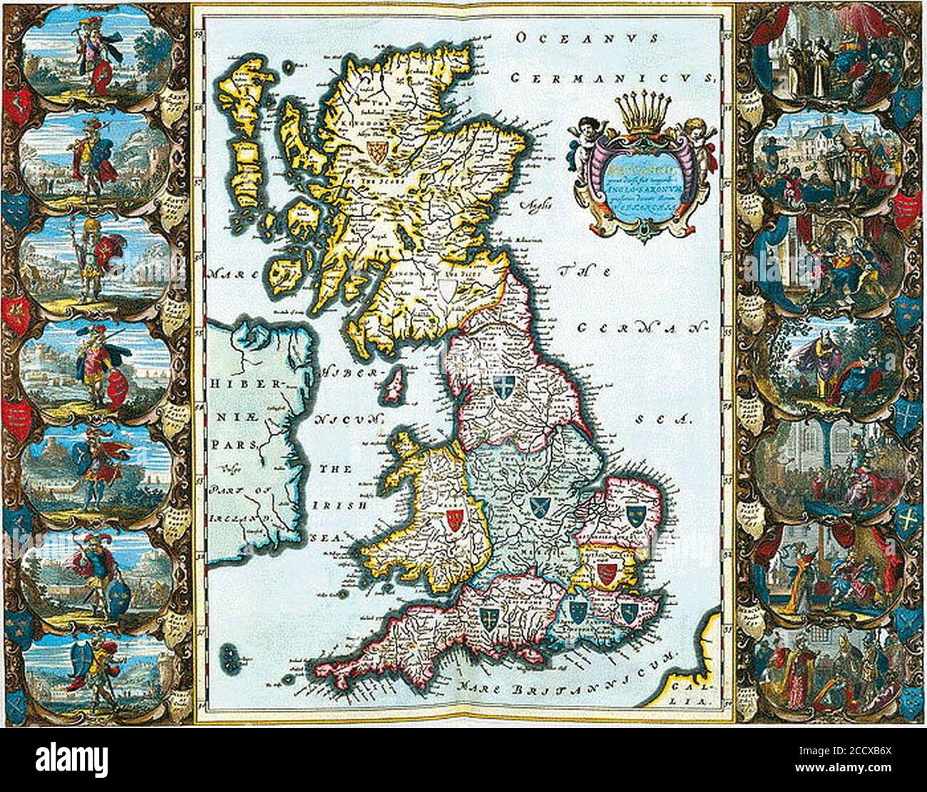 Joan Blaeu Atlas Maior - Vereinigtes Königreich. Stockfoto