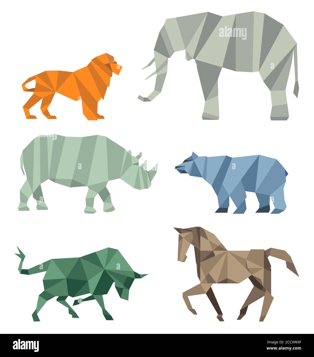 Tierwelt mit Löwen, Nashorn, Elefant, Pferd, Bär und Stier Stock Vektor
