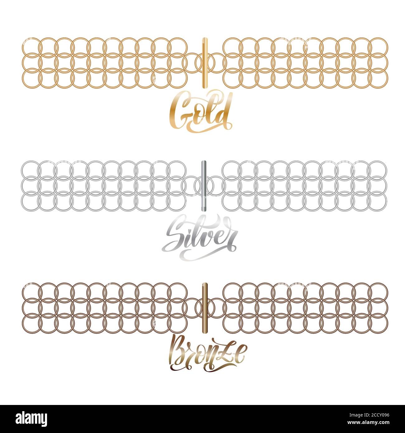 Metallarmband für Dekorationsdesign. Gold, Silber, Bronze Stock Vektor