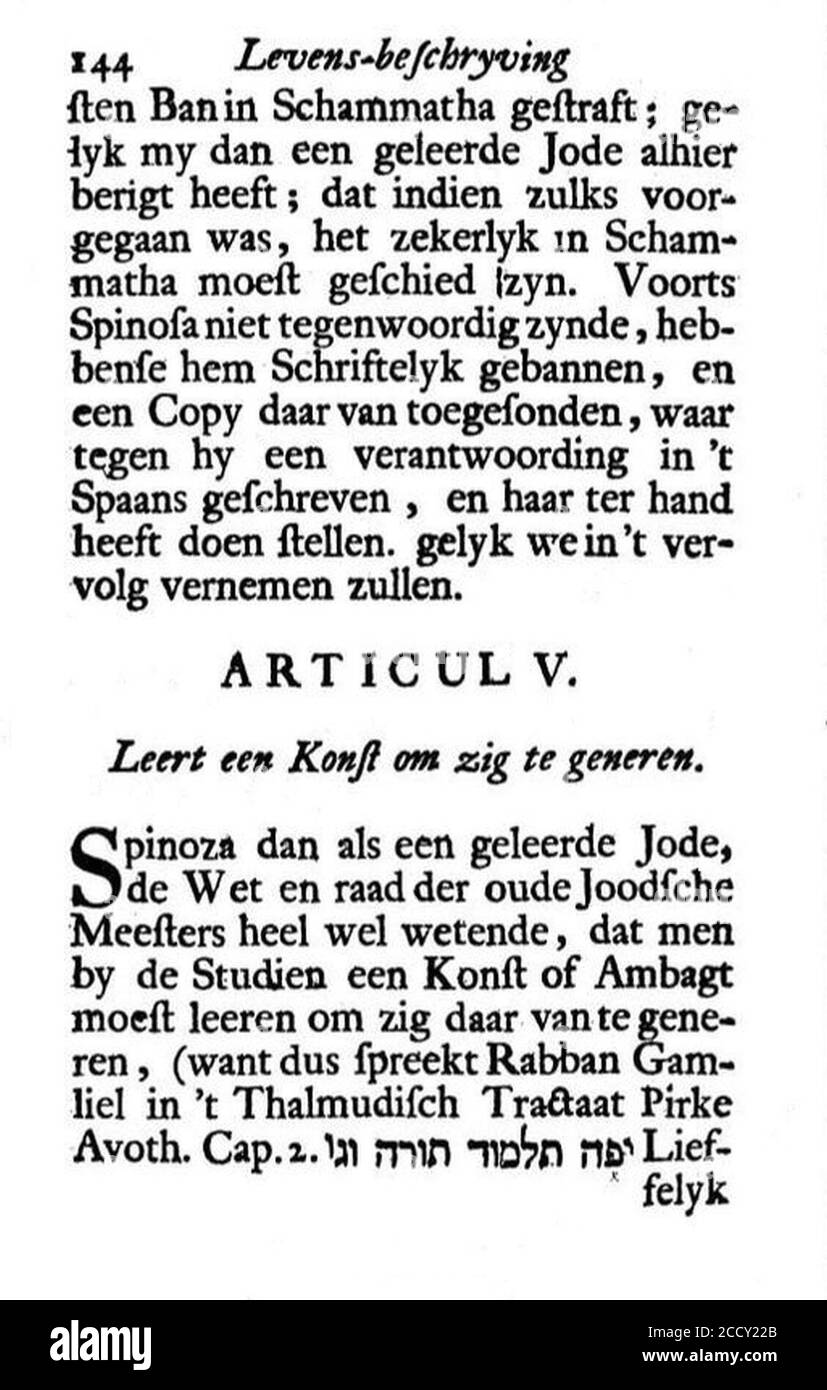 Johannes Colerus - Korte, Hund waaragtige Levens-beschrijving, van Benedictus de Spinosa, Amsterdam, 1732, S. 144. Stockfoto