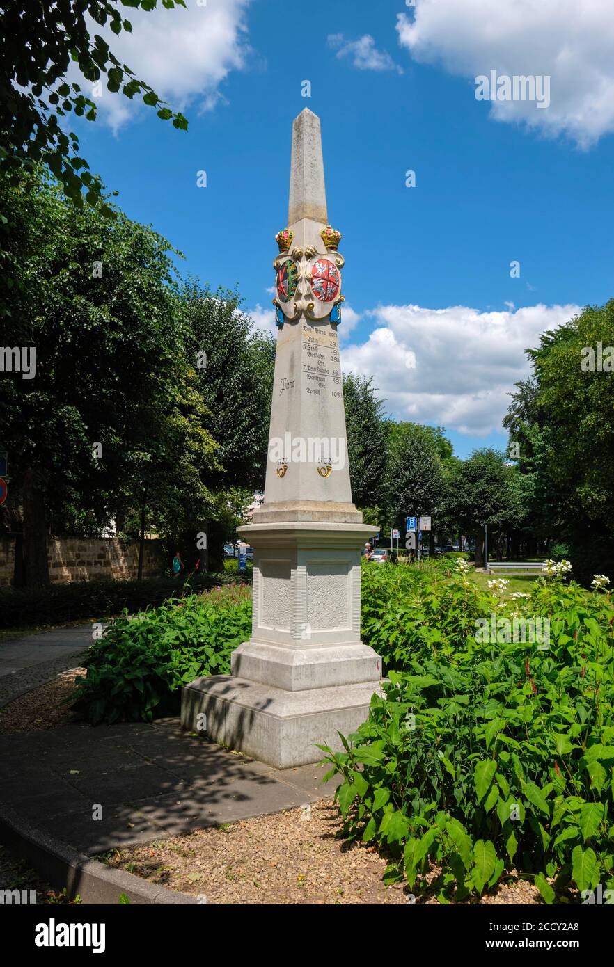 Kursachsen Postmeilensteinsäule, Pirna, Sächsische Schweiz, Sachsen, Deutschland Stockfoto