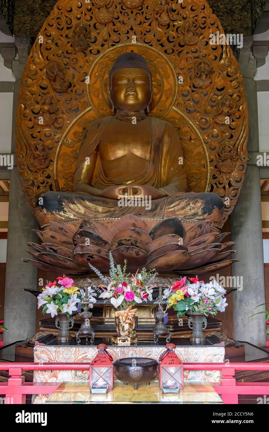 Amida Buddha Statue, Byodo-in Tempel, Valley of Temples Memorial Park, Kahaluu, Oahu, Hawaii, USA Stockfoto