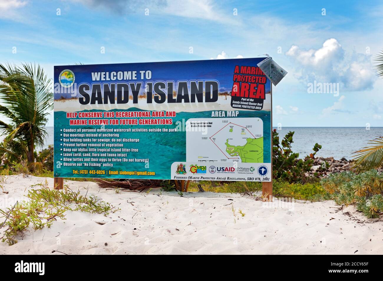 Sign, Sandy Island, Carriacou, Grenada Stockfoto