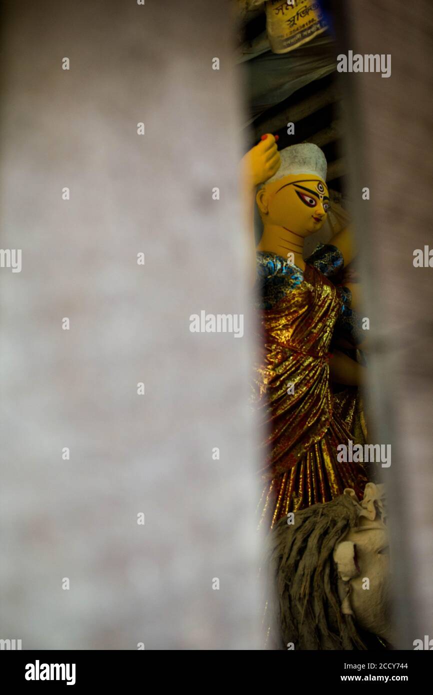 Idol der Göttin Durga vor dem Fest von Durga Puja Stockfoto