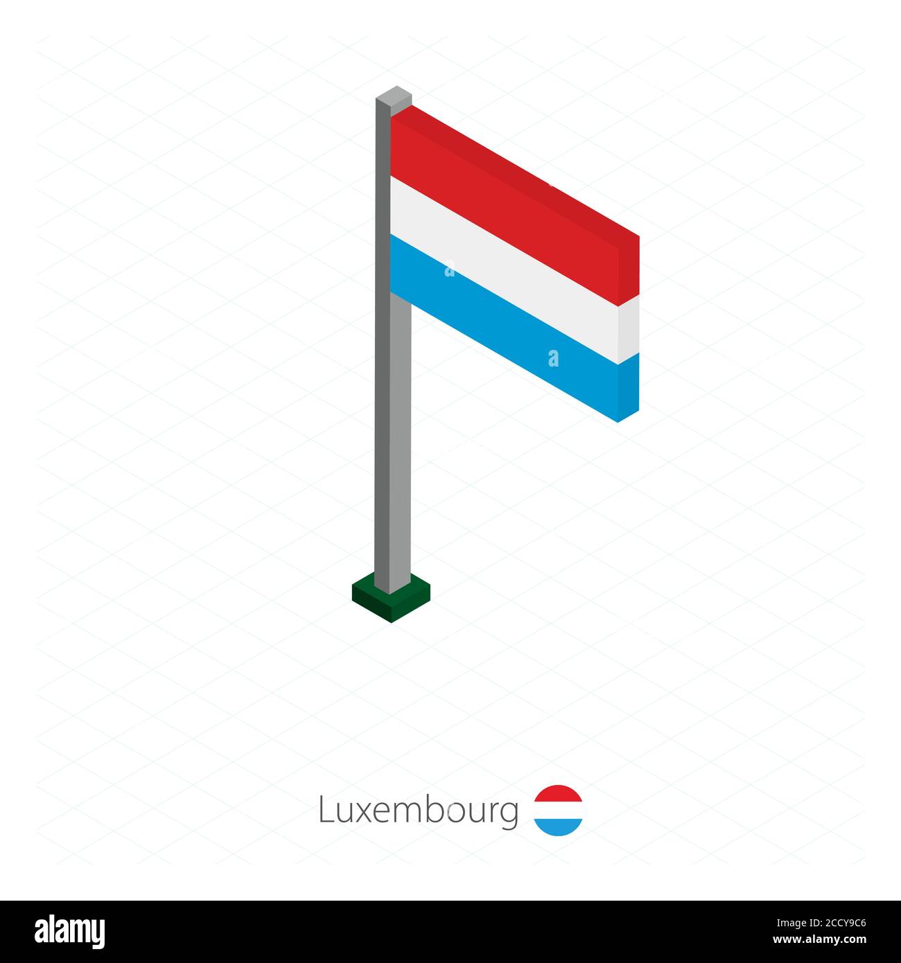 Luxemburg Flagge auf Fahnenmast in isometrischer Dimension. Isometrischer blauer Hintergrund. Vektorgrafik. Stock Vektor