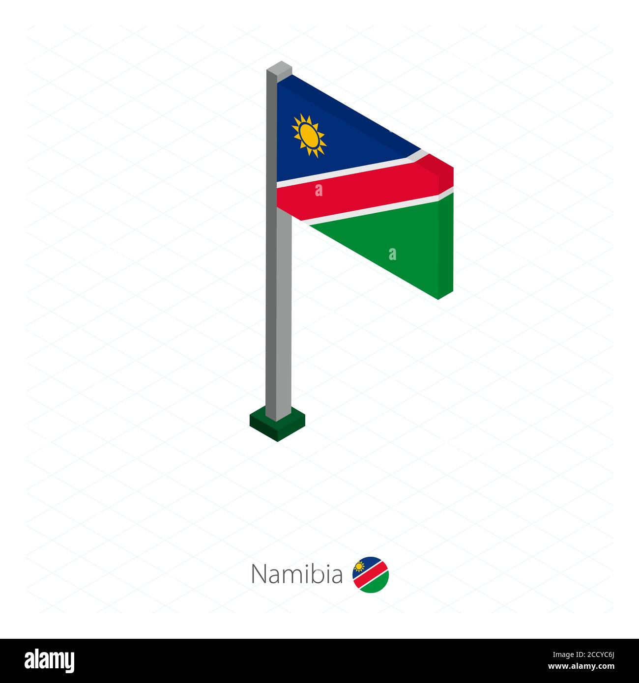 Namibia Flagge auf Fahnenmast in isometrischer Dimension. Isometrischer blauer Hintergrund. Vektorgrafik. Stock Vektor