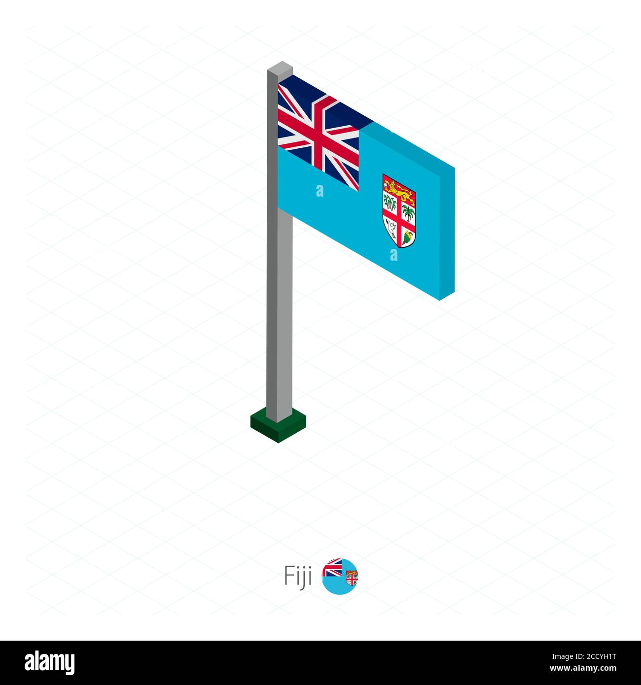 Fiji Flagge auf Fahnenmast in Isometrischer Dimension. Isometrischer blauer Hintergrund. Vektorgrafik. Stock Vektor